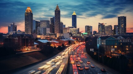 Fototapeta na wymiar Twilight in Atlanta's downtown