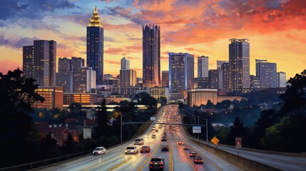 Twilight in Atlanta's downtown - obrazy, fototapety, plakaty