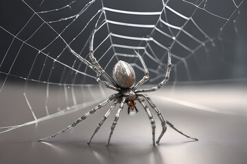 Macro Silvery Spider on Silk Thread in Moonlight - Detailed Abdominal Patterns