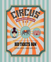 Сircus. Vector vintage illustrations of acrobat, circus tent,  elephant, retro poster, background and ticket 2023