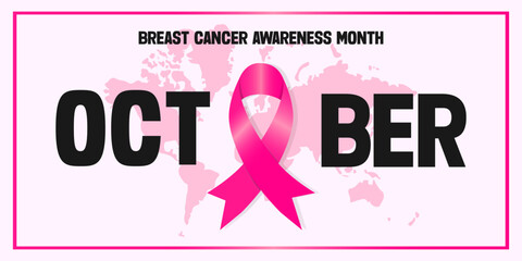 Breast cancer awareness month card, banner or background with pink ribbon symbol. Vector illustration. 2023
