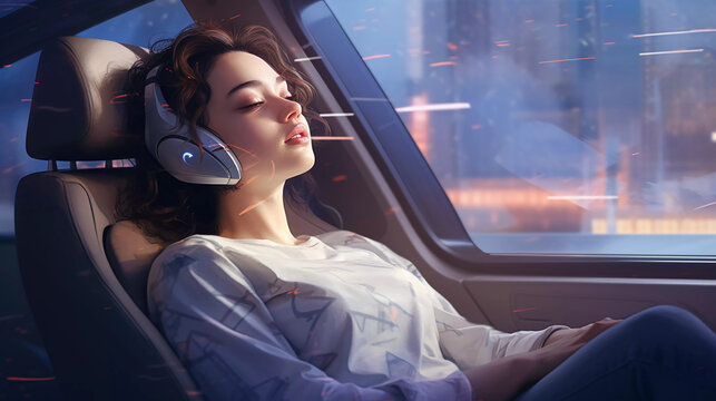 young woman is using a autonomous car 