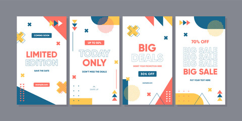 Trendy geometric abstract template for social media post or advertisement. Sale banner template design, Super sale special offer set. Abstract Colorful Memphis Background.