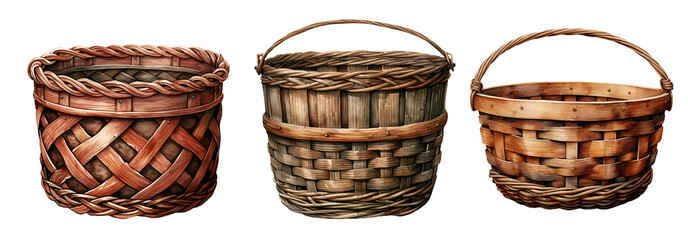 Basket watercolor clipart illustration with isolated background