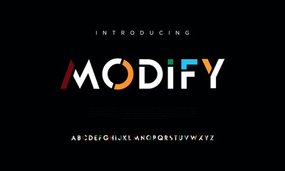 Modify  modern alphabet fonts. technology typography urban font and number uppercase. vector illustration - obrazy, fototapety, plakaty