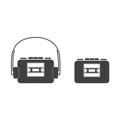 Walkman flat icon, Vintage personal cassette player with headphones. Music player. Musical equipment 90s. Retro style. Hipster fashion style, Vector illustration. 