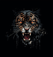 Fierce Brüllen Raubtier Angry Tiger auf schwarzem Hintergrund