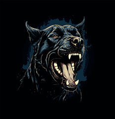 Wilder Hund brüllt mit Wut auf dunklem Hintergrund