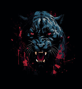 Wilder wütender schwarzer Panther auf schwarzem Hintergrund