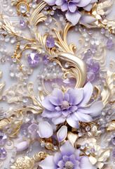 Seamless Tile - Jewels and Floral Designs - Generative AI