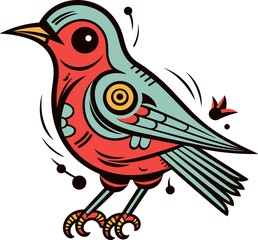 Vector cartoon bird colorfull illustration in old-school tattoo style