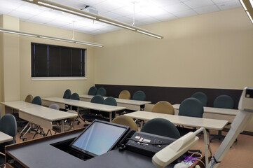 Interior of a modern college classroom.