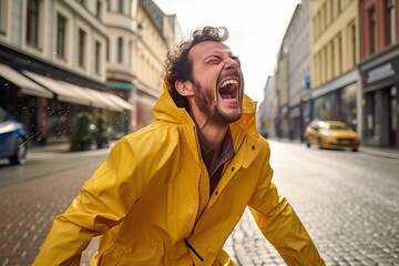 Obraz premium Portrait of a sad man screaming in fear or defeat