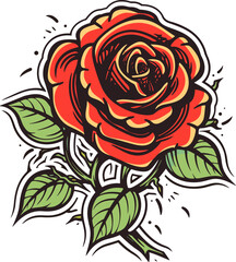 Old tattooing school colored icon with rose symbol vector illustration