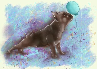 Buldog france dog illustration with baloon poster