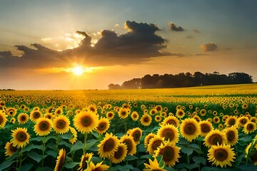 Obraz premium sunflower field at sunset