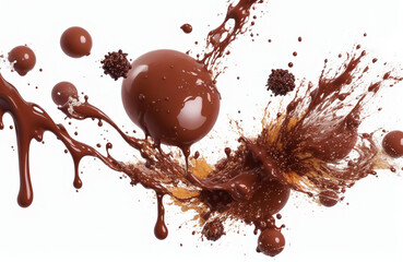 Explosion of liquid chocolate and bonbons in the air
