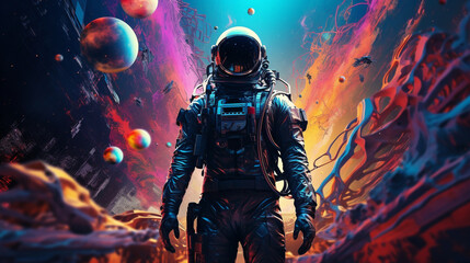 Futuristic Astronaut in Colorful Virtual Galaxy: AI Artwork