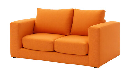 Orange cushion sofa isolated on a transparent background, minimalist interior design concept, generative AI