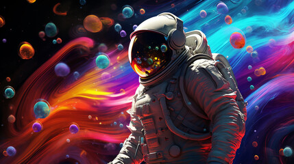 Futuristic Astronaut in Colorful Galaxy with Generative AI Elements