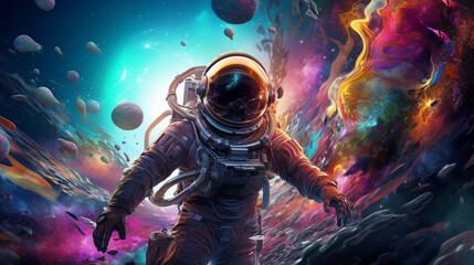 AI-Generated Astronaut Exploring Surreal Pop-Art Galaxy: A Fusion of Digital Art and Cosmic Fantasy © TechArtTrends