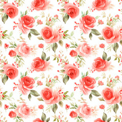Red roses, Seamless watercolor floral patterns, with flowers and foliage. Japanese abstract style. Use for wallpapers, backgrounds, packaging design, or web design