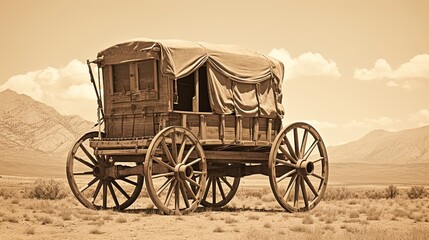 Fototapeta na wymiar Vintage Western Wagon: A Sepia-Toned Carriage from the Wild West, Ideal for Pioneer and Cowboy Concepts