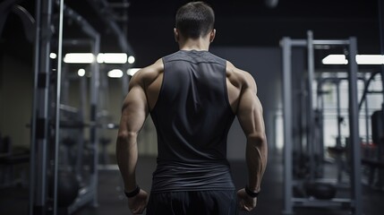 Fototapeta na wymiar back view of a bodybuilder flexing his muscular body