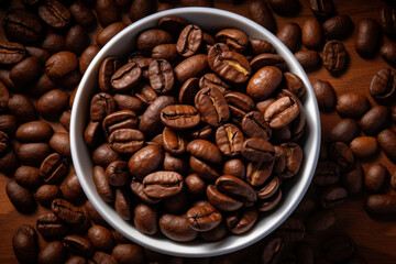 Fototapeta premium Freshly roasted coffee beans. Wallpaper. Close-up view.