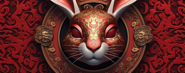 Naklejka premium Chinese new year of the rabbit on red colours. Created with Generative AI