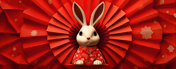 Obraz premium Chinese new year of the rabbit on red colours. Created with Generative AI