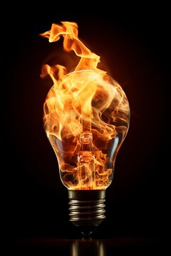 Lightning-Thought Moment: A Burning Light Bulb in Flames Symbolizes the Spark of Inspiration, Illuminating Brilliant Ideas and Creative Concepts in a Fiery Burst of Intellectual Energy