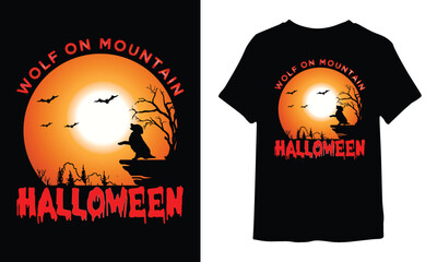 wolf of mountain halloween Golden retriever t shirt design