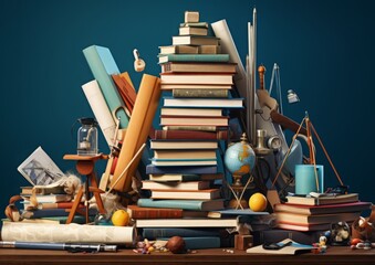 Stack of Various School Supplies Await Excited First Graders, Ready for a New Academic Journey with Pencils, Notebooks, Crayons, and the Traditional School Bag
