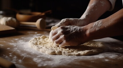  Hands kneading dough. Created with Generative AI technology.