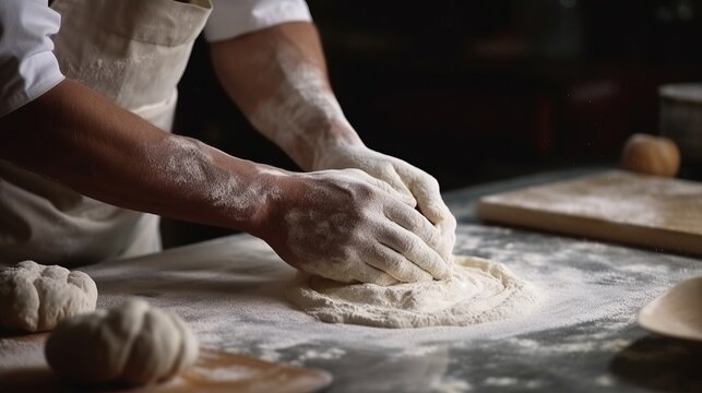  Hands kneading dough. Created with Generative AI technology.