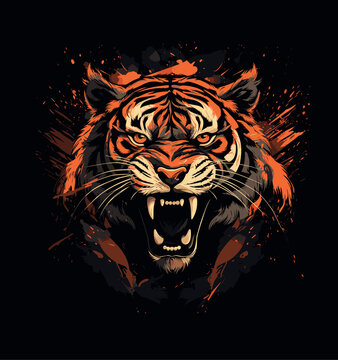 Fierce Brüllen Raubtier Angry Tiger auf schwarzem Hintergrund
