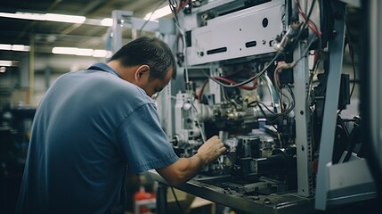 man is repairing a machine