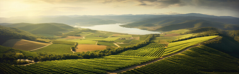 Fototapeta na wymiar Aerial view over vineyard fields, rolling hills nature landspace