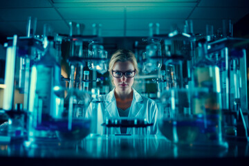 Scientific Expertise: Closeup Portrait of a Female Scientist in a Laboratory with Equipment and Technology.

