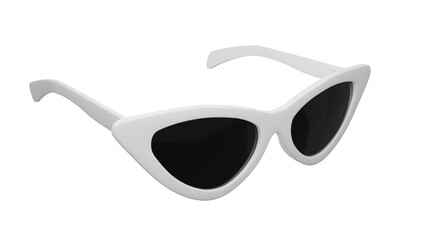 White triangular cat eye sunglasses in left angle isolated on transparent and white background....