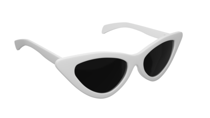 White triangular cat eye sunglasses in left angle isolated on transparent and white background. Glasses concept. 3D render