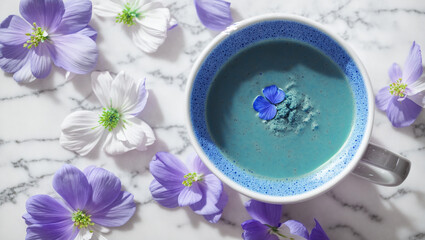Obraz na płótnie Canvas Blue matcha tea, Clitoria flowers