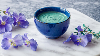 Obraz na płótnie Canvas Blue matcha tea, Clitoria flowers