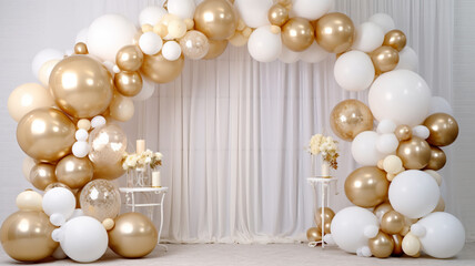 Wedding reception. Arch on a background balloons, AI Generative.