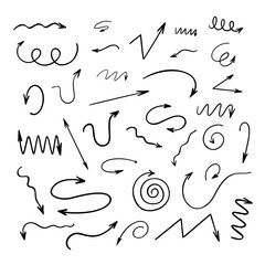 Arrows set simple hand drawn vector illustration, free form sign pointing different directions
