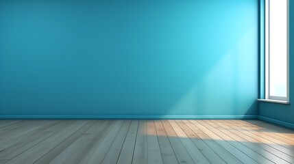 Turquoise Oasis: Interior Background with Glare on Empty Wall and Wooden Floor, Product Presentation, Background