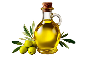 bottle of oil with olives isolated on white background
