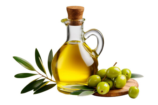 olive oil and olives isolated on white background