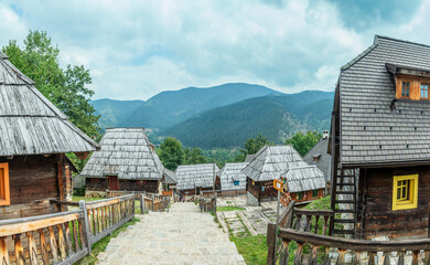Drvengrad Mecahvik wooden houses, etno village near Zlatibor, Serbia